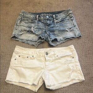 Women's vintage Distressed Denim Shorts -one blue and one white/cream